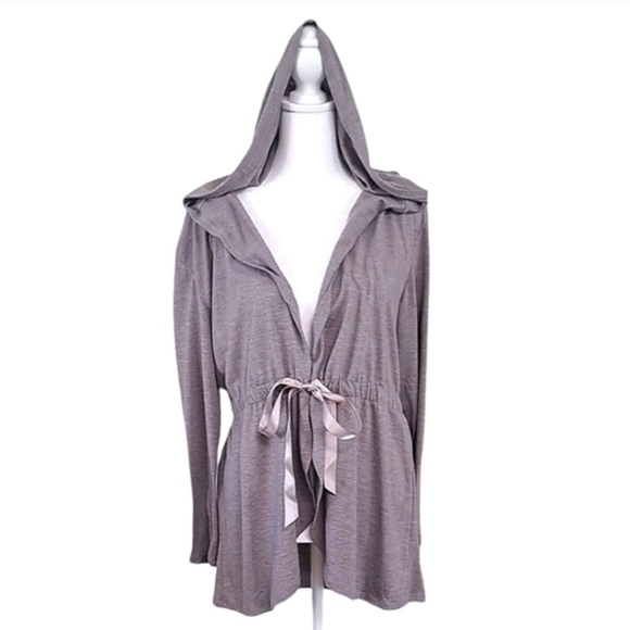 Gray Cardigan with Open Tie Front and Long Sleeves Hoodie Wrap Size… - Picture 11 of 12